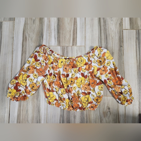 Boho Floral Off The Shoulder Crop Top Size Medium - Picture 2 of 6